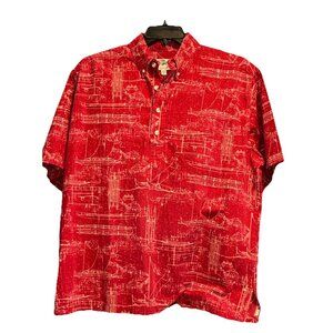 Hilo Hattie Made in Hawaii Men's XL Red Graphic Tropical Hawaiian Pullover Shirt